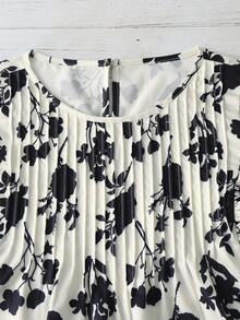 EMERY ROSE 女士夏季新款圆领褶皱设计休闲度假印花短袖衬衫 - 杏色 - 查看 4