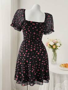 Sweetra Digital Mesh Short Sleeve Casual Knit Dress, Spring/Summer - Multicolor - View 2