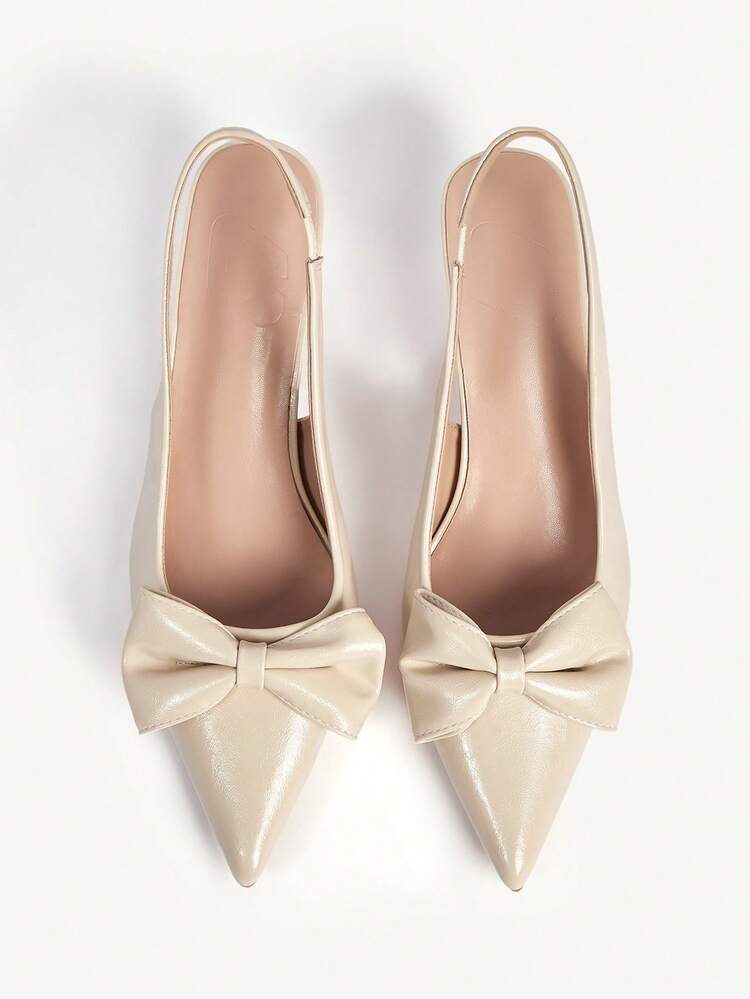 CUCCOO CHICEST Women Shoes Nude Bow Shoes, Thin Heels, Slingback Pointed Toe High Heels Women's Shoes Wedding Shoes Summer Shoes Bride Shoes