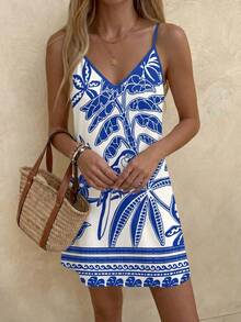 SHEIN LUNE 女士休闲印花迷你连衣裙，适合春夏穿着 - 彩色 - 查看 5