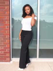 Steph T 女士釦前半開衩鐵條針織t卹 - 白色 - 查看 4