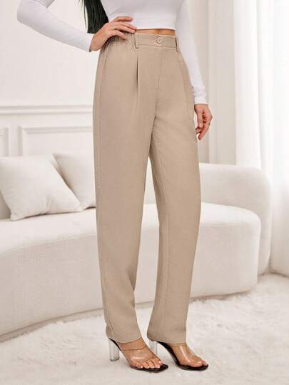 SHEIN Tall Women's Solid Color Pleated Casual Corduroy Pencil Pants