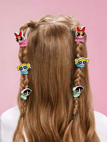 THE POWERPUFF GIRLS X SHEIN 12Pcs Cute Cartoon Girls Hair Tie And Hair Clip Set. Elastic Rubber Bands, Widened And Thickened, Won't Pull Hair, Suitable For Tying Hair And Bangs,Blossom & Bubbles & Buttercup - Multicolor - View 4