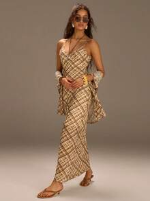 Athîral Women's Casual Plaid Shirt & Slip Dress 2 Pieces Set - Multicolor - View 4