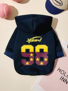 PETSIN 1 Pet Dog Cat College Style Digital Letter Printed Hooded Sweatshirt, Navy Blue - Royal Blue - View 2