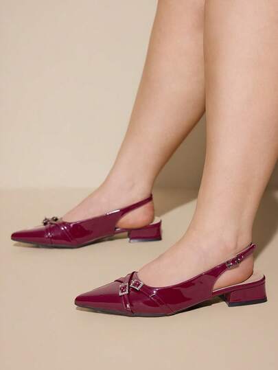 CUCCOO CURVES Zapatos de mujer de ajuste ancho, moda, puntiagudos, tacón grueso, burdeos, con correa cruzada, zapatos de mujer sencillos y clásicos de diario, cómodos, con tacón alto reforzado, tallas grandes