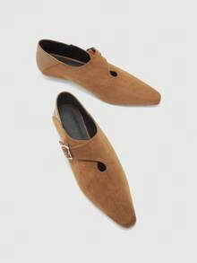 CUCCOO BIZCHIC French Retro Square Head Deep Mouth Lace-Up Single Shoes Women's Spring New Leather Thick Heel Grandma Shoes Commuting Versatile Small Leather Shoes - Rust Brown - View 3