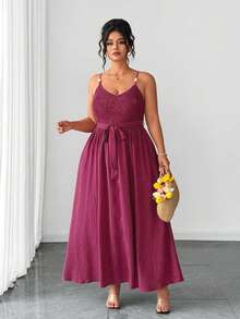 SHEIN Elenzya A Large-Sized Woven Elegant Summer Women's Dress - Red - View 5