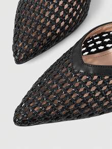 Women's Spring And Summer New High-Heeled Stiletto Pointed Woven Hollow Kitten Heel Fashion French Sandals - Black - View 4