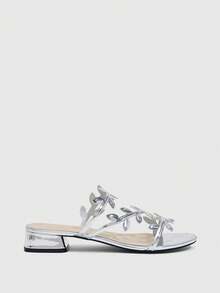 CUCCOO SZL French Slippers, Fairy Shoes, Leather Hollowed-Out Open-Toed Wedge Sandals, Women's Flat Thick-Heeled Beach Shoes Prom Heels Summer Shoes - Silver - View 2