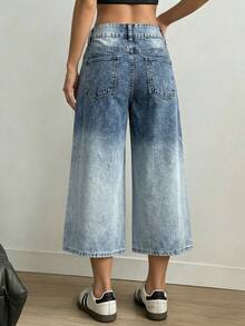 SHEIN ICON Women's Pocket Button Casual Versatile Daily Wear Wide Leg Jeans - Blue - View 2