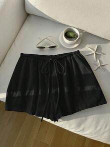 Comfortcana Black Casual Loose Drawstring Solid Color Comfortable Plus Size Shorts, Spring/Summer - Black - View 9