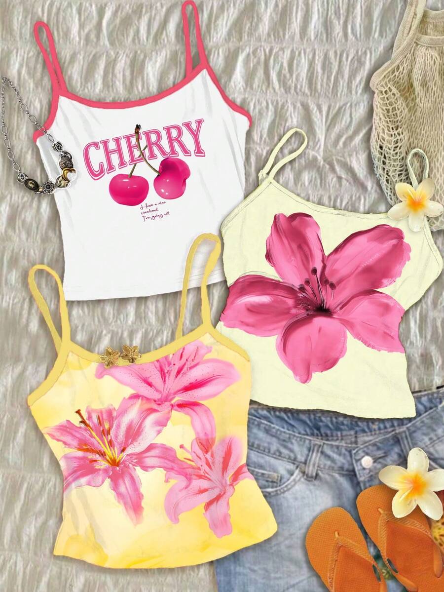 Attitoon 夏季女士休闲碎花吊带背心 - 彩色 - 查看 1