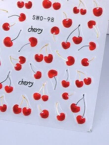 1 Sheets 5D Red Cherry Nail Art Stickers Cartoon Fruit Design DIY Self Adhesive Gel Nail Polish Strips For Spring Summer Y2K Nail Decoration Manicure Supplies - Multicolor - View 7