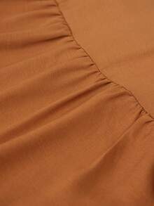 BELROSIE Elegant Casual V-Neck Puff Sleeve Belted Layered Ruffle Hem Dress For Women - Brown - View 7