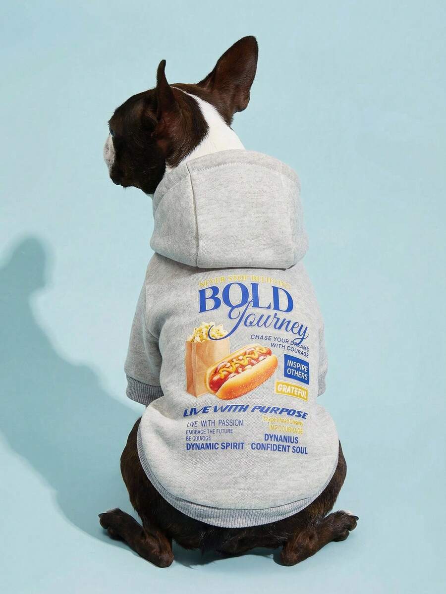 PETSIN 1 Breakfast Letter Printed Pet Gray Sports Style Thick Warm Spring And Autumn Pet Clothing Hoodie - Grey - View 1