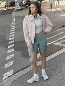Nöista Ribbed Crop Top With High Neckline And Slim Fit, Breathable And Comfortable. Perfect For Summer Tops, Spring Outfit, Outfit Women, Yoga, Pilates, And Casual Activewear. - Green - View 7