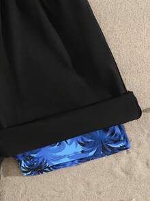 SHEIN 青少年男童泳装，随机印花春夏男童泳衣和沙滩裤，新品上市，内衬泳衣面料，适合游泳和冲浪 - 黑色 - 查看 6