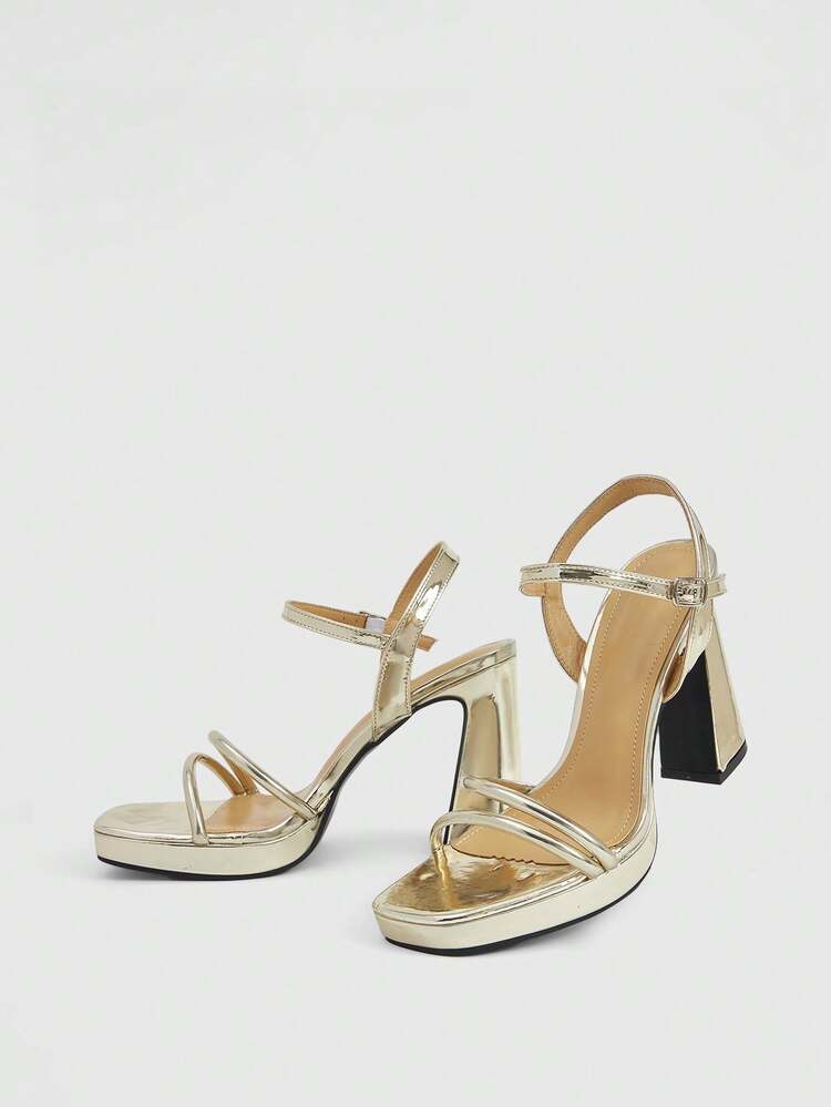 CUCCOO LuxiPop Classic Minimalist Fashion Women's High Heel Chunky Sandals, Square Toe One-Strap, Suitable For Banquet, Party, Dance, Date, Sexy Outfit, Vacation, Travel, 2000s Style