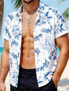 VIVINTIMO 男士热带花卉印花度假衬衫，时尚百搭 - 彩色 - 查看 1