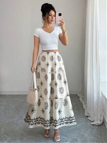 Elenzga 女士全印花休闲百搭约会/旅行迷你裙 - 彩色 - 查看 4