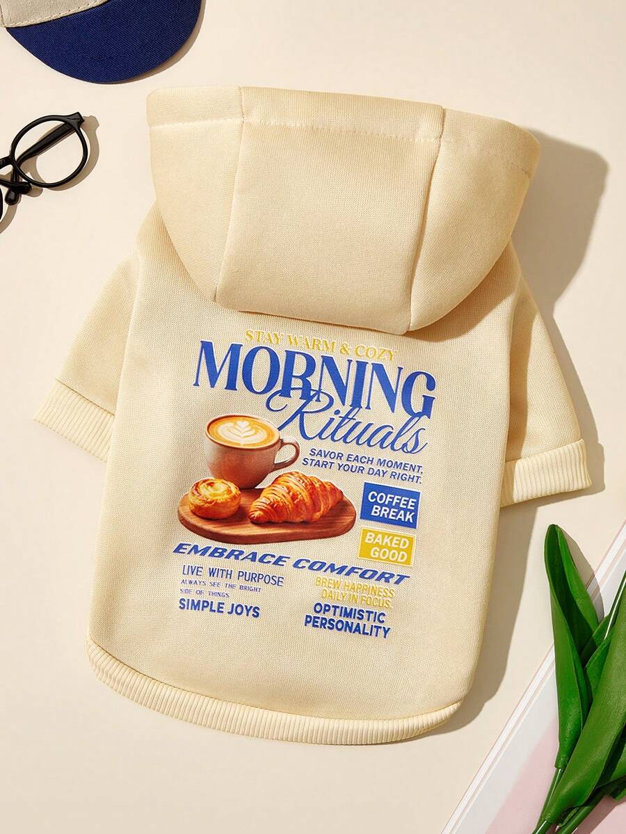 PETSIN 1 Breakfast Letter Printed Pet Beige Sports Style Thick Warm Spring And Autumn Pet Clothing Hoodie - Beige - View 1