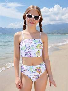 New Fashion Tween Girl Allover Printed Camisole Bikini Top - Multicolor - View 3