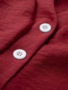 SHEIN Holidaya Women's Casual Versatile Solid Color Notch Collar Blouse - Burgundy - View 8