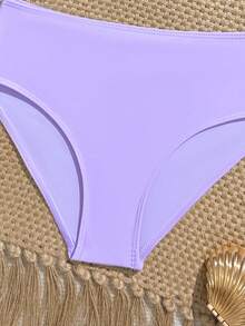 SHEIN Tween Girl Casual Hollow Floral Shaped Camisole Tankini Swimsuit Set - Purple - View 7