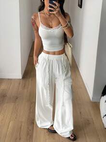 Coolane Women's Tree Branch Pattern Wide Leg Casual Pants - White - View 5