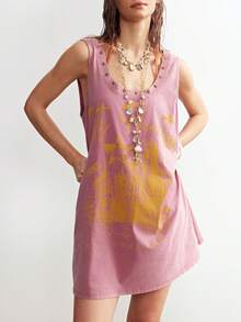 Bohemela Đầm ngắn dáng rộng, màu trơn, hở vai, chất liệu dệt kim, kiểu dáng thường ngày, đã qua xử lý giặt, dành cho nữ. - Đỏ - Xem 5