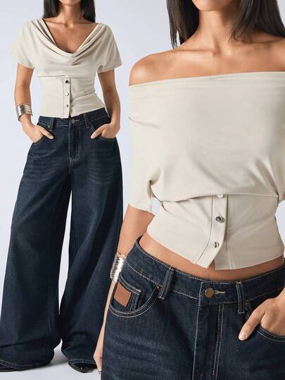 LYSMO 女士纯色短袖修身圆领时尚上衣