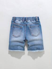 Boys'Summer Denim Shorts,80s Fashion Street Style,Light Blue Washed Distressed Ripped Details,Elastic Waistband Design For Comfort,Versatile Fit - Light Wash - View 2