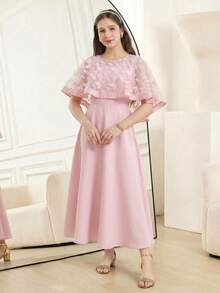 SHEIN Đầm lưới thanh lịch dành cho thiếu nữ, đính họa tiết bướm. - Hồng - Xem 5