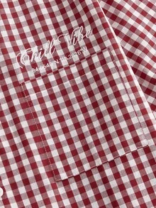 Manfinity Unisex Men's Casual Plaid Letter Embroidered Shirt, Summer - Red - View 4