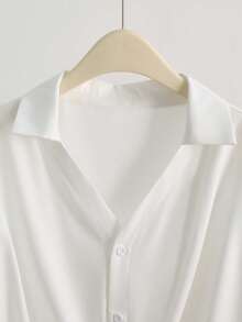 Franclia Fashionable Versatile Casual V-Neck Solid Color Elegant Shirt - White - View 4