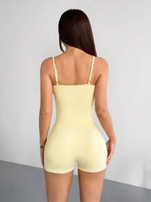 valorelle valorelle 女士常规两件套，纯色吊带背心和短裤 - 黃色 - 查看 2