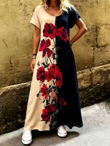 Linavere Women's Floral Print Ruched Round Neck Casual Sexy Party Golf Dress Pastal Summer - Multicolor - View 3