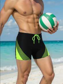 CoralVoy 男士拼色条纹抽绳夏季游泳短裤，夏威夷风 - 彩色 - 查看 3