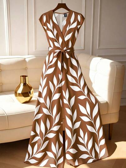 GlowEve CURVE Combinaison d'été pour femmes avec ceinture à la taille, ensemble de pantalon large, combi-short à imprimé botanique