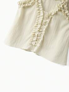 Franclia Women's Ruffled V-Neck Textured Loose Fit Tank Top, Suitable For Daily Wear, Vacation And Travel, Spring/Summer - Apricot - View 3