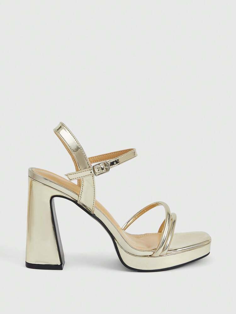 CUCCOO LuxiPop Classic Minimalist Fashion Women's High Heel Chunky Sandals, Square Toe One-Strap, Suitable For Banquet, Party, Dance, Date, Sexy Outfit, Vacation, Travel, 2000s Style