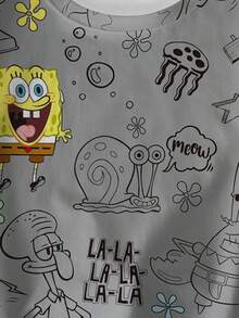 SpongeBob SquarePants | SHEIN Women's Round Neck All-Over Print Casual Everyday T-Shirt - White - View 5