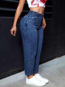 Jeanoix Jeans casuales y versátiles con bolsillos para mujer de talla grande - Azul - Ver 4