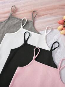 4pcs Girls Basic Solid Color Camisole Underwear Set - Multicolor - View 6
