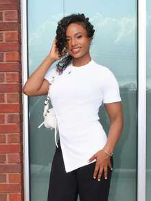 Steph T 純色扭紋前開叉下擺 T 卹 - 白色 - 查看 4