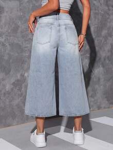 SHEIN ICON Women's Pocketed Wide Leg Loose Casual Versatile Jeans - Light Wash - View 2