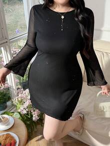 CovetEZ Đầm ngắn tay xòe cổ tròn bằng vải voan mỏng lấp lánh dành cho nữ cỡ lớn, thích hợp cho tiệc trên du thuyền, ăn trưa, mùa thu/đông, thương hiệu Love And Lemonade. - màu đen - Xem 2