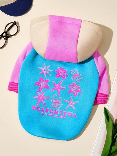 PETSIN 1 Piece Of Flower Letter Printed Pet Color Blocking Sports Style Thick Warm Spring And Autumn Pet Clothing Hoodie