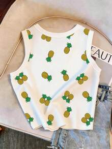 Resyla Women's Fitted Round Neck Tank Top With Allover Pineapple Print - Multicolor - View 2